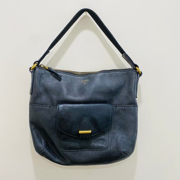 Vintage Fossil Black Leather Y2K Shoulder Bag Tote Classic Minimal - Picture 1 of 10